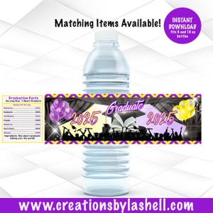 Graduation Water bottle labels Instant Download | Graduation Water Labels Printable | Purple and Yellow Graduation Favors Printable | G11