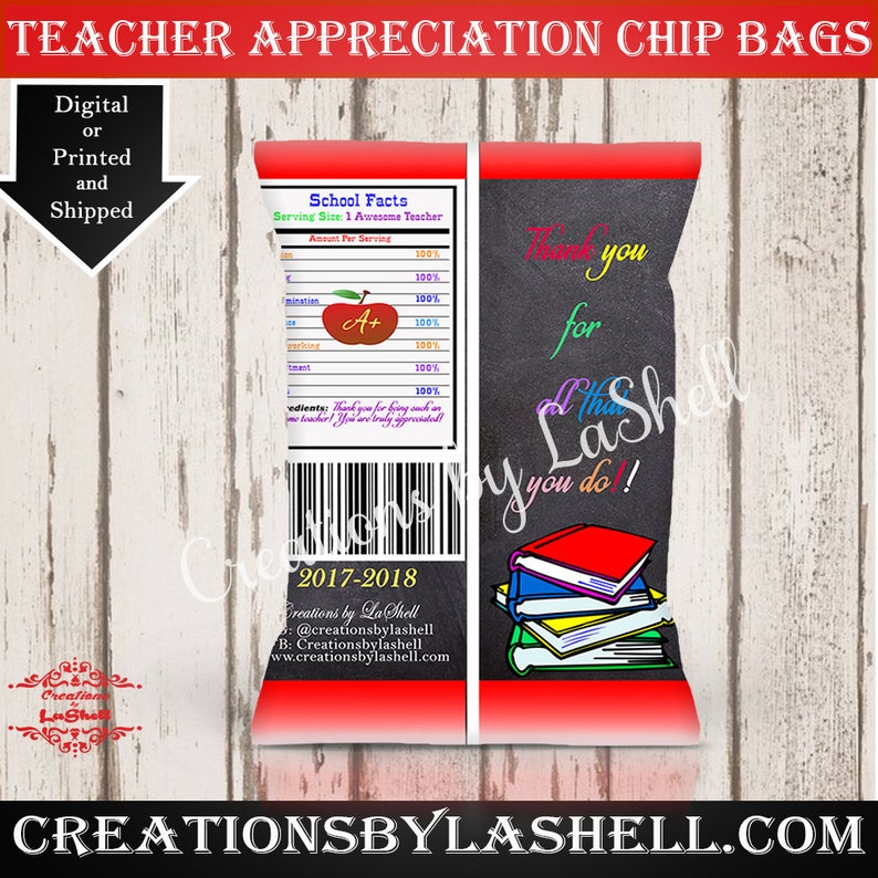 Teacher Appreciation Chip BagsTeacher appreciation giftsCustom Chip bagTeacher presentteacher giftsTeacher presentappreciation chipbag