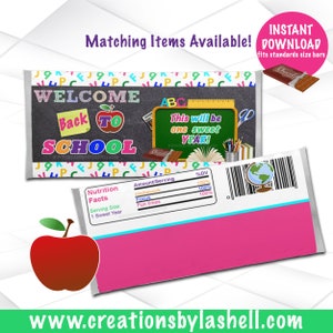 Back to School Candy Bar Wrappers Instant Download | Welcome Back to School Chocolate Bar Wrapper Printable | Schol Favors Printable S1