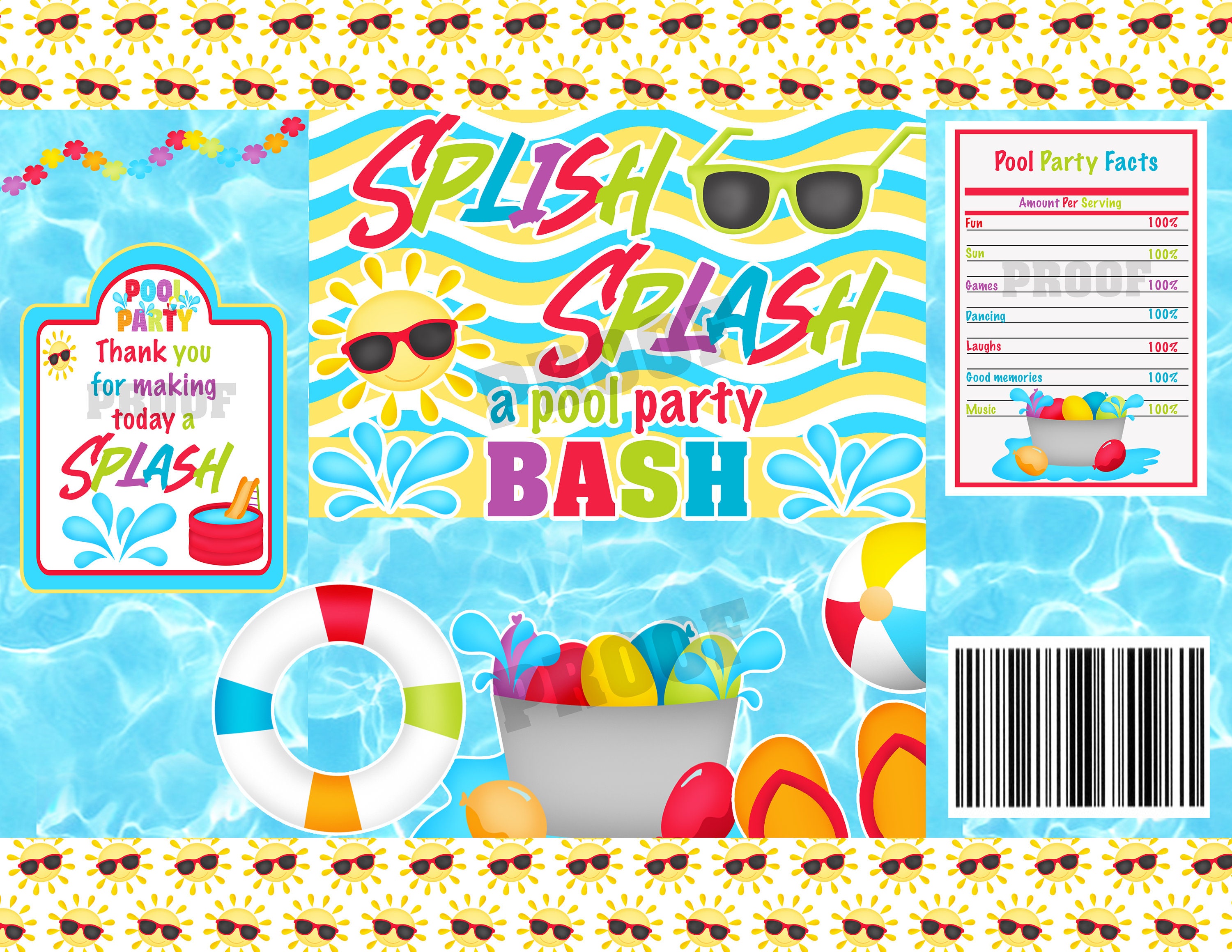 Etiquetas para fiesta en la piscina, descarga instantánea, regalos imprimibles  para fiesta en la piscina, bolsas de papas fritas Splish Splash, imprimibles  PP1 - Etsy México, image size:3000x2318