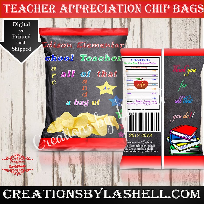 Teacher Appreciation Chip BagsTeacher appreciation giftsCustom Chip bagTeacher presentteacher giftsTeacher presentappreciation chipbag