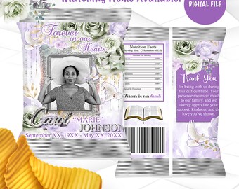 Funeral Chip Bag | Celebration of Life Chip Bag | Purple Memorial Favors | Obituary Favors MEM1