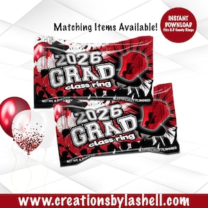 Graduation Candy Ring Wrapper Instant Download | Red and Black Graduation Candy Ring Printable | Candy Ring Template | G6