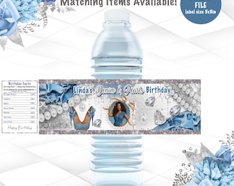 Denim & Pearls Water Bottle Label | Digital File | Custom Birthday Printable | Denim and Diamonds Theme | DP1