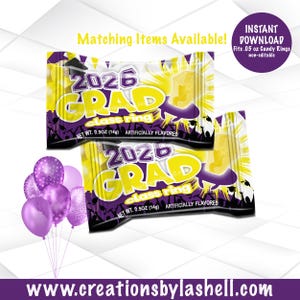 Graduation Candy Ring Wrapper Instant Download | Purple and Yellow Graduation Candy Ring Printable | Candy Ring Favors  | G14