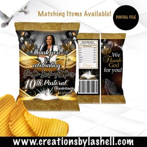Pastor Chip Bag Digital File | Church Chip Bag Favors | Pastoral Anniversary Chip Bag Favors | First Lady Chip Bags | Black and Gold |  PC2