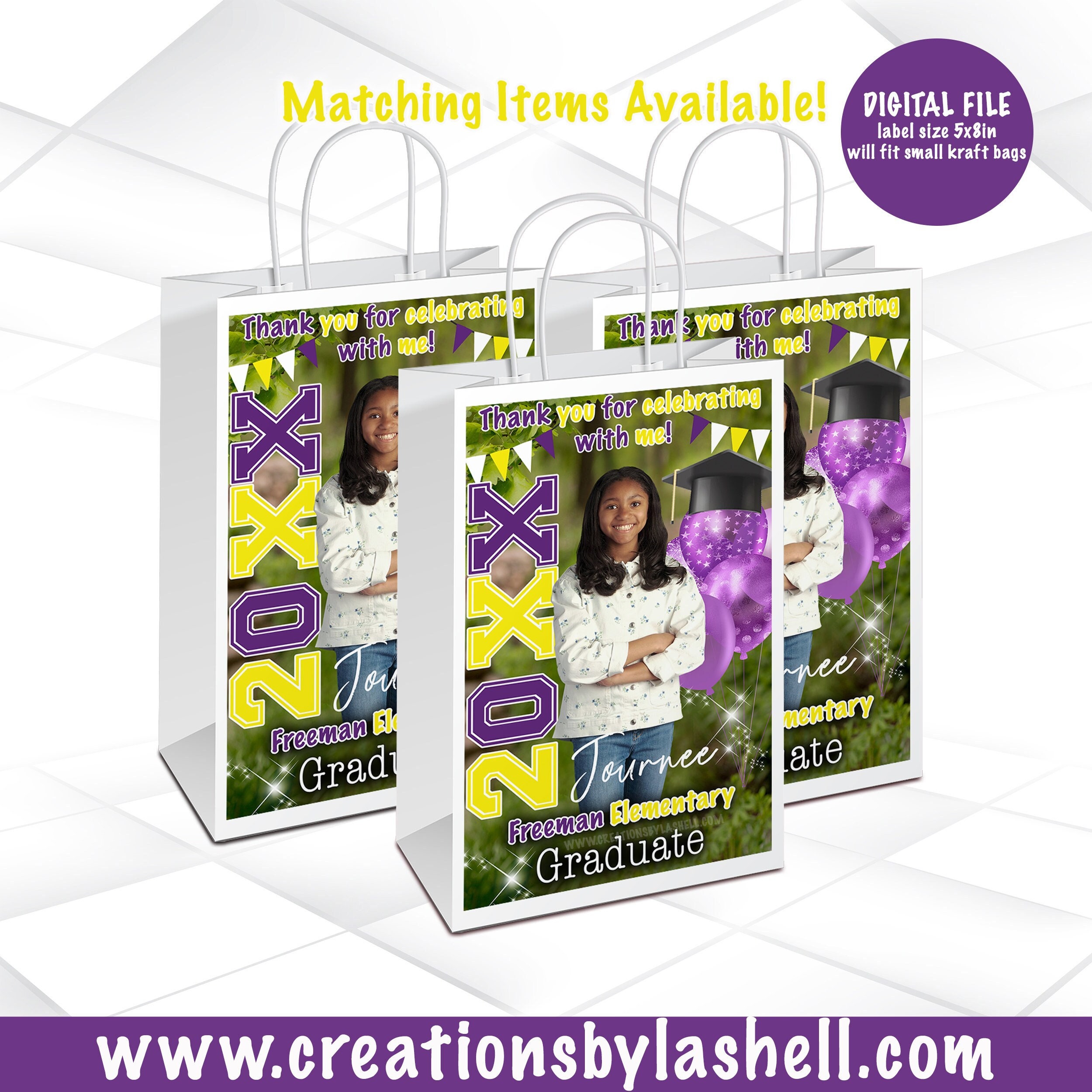 Graduation Gift Bag Digital File Purple and Yellow Graduation Gift Bag ...