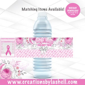 Breast Cancer Awareness Water Bottle Label Instant Download | Breast Cancer Water Bottle Labels Printable | Be Strong Labels  BC1