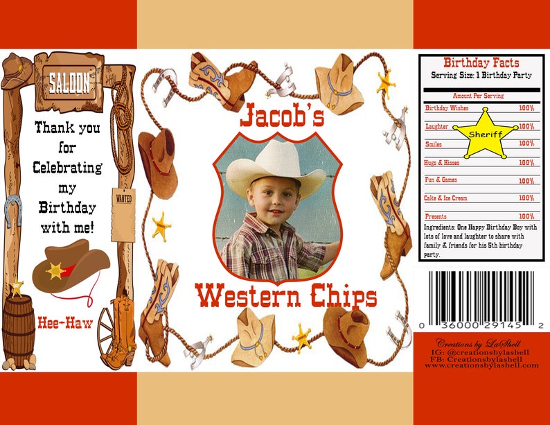 Western Chip Bags Cowboy Chip Bags Western Goodie Bags Custom Western