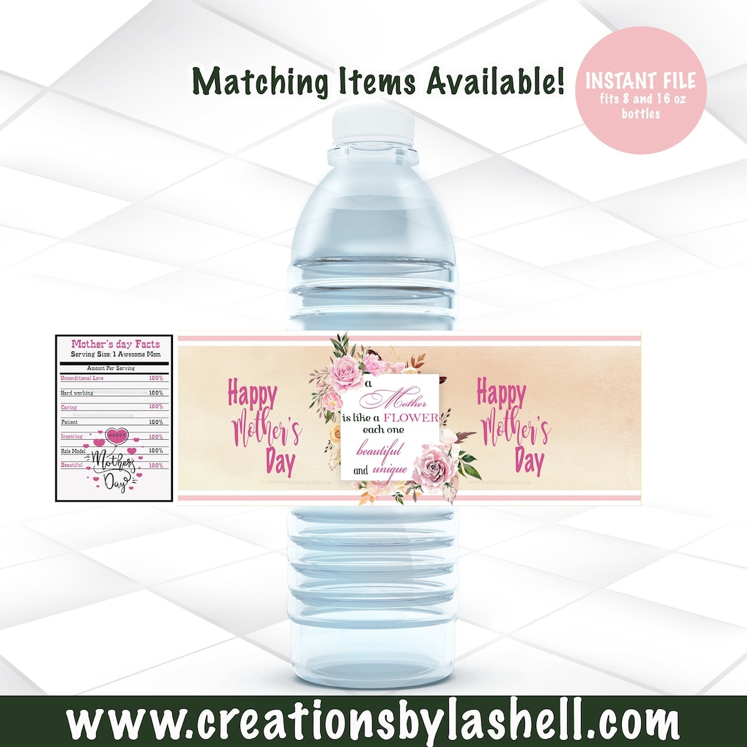 Etichette per bottiglie d'acqua per la festa della mamma Download immediato / Bomboniere per la festa della mamma stampabili / Etichette rosa per la festa della mamma / M2 - Italia