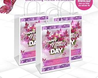 Mother's Day Gift Bag Label Instant Download | Pink Mother's Day Gift Bag Label Printable | Pink and Purple Mother's Day Favor Bag | M6