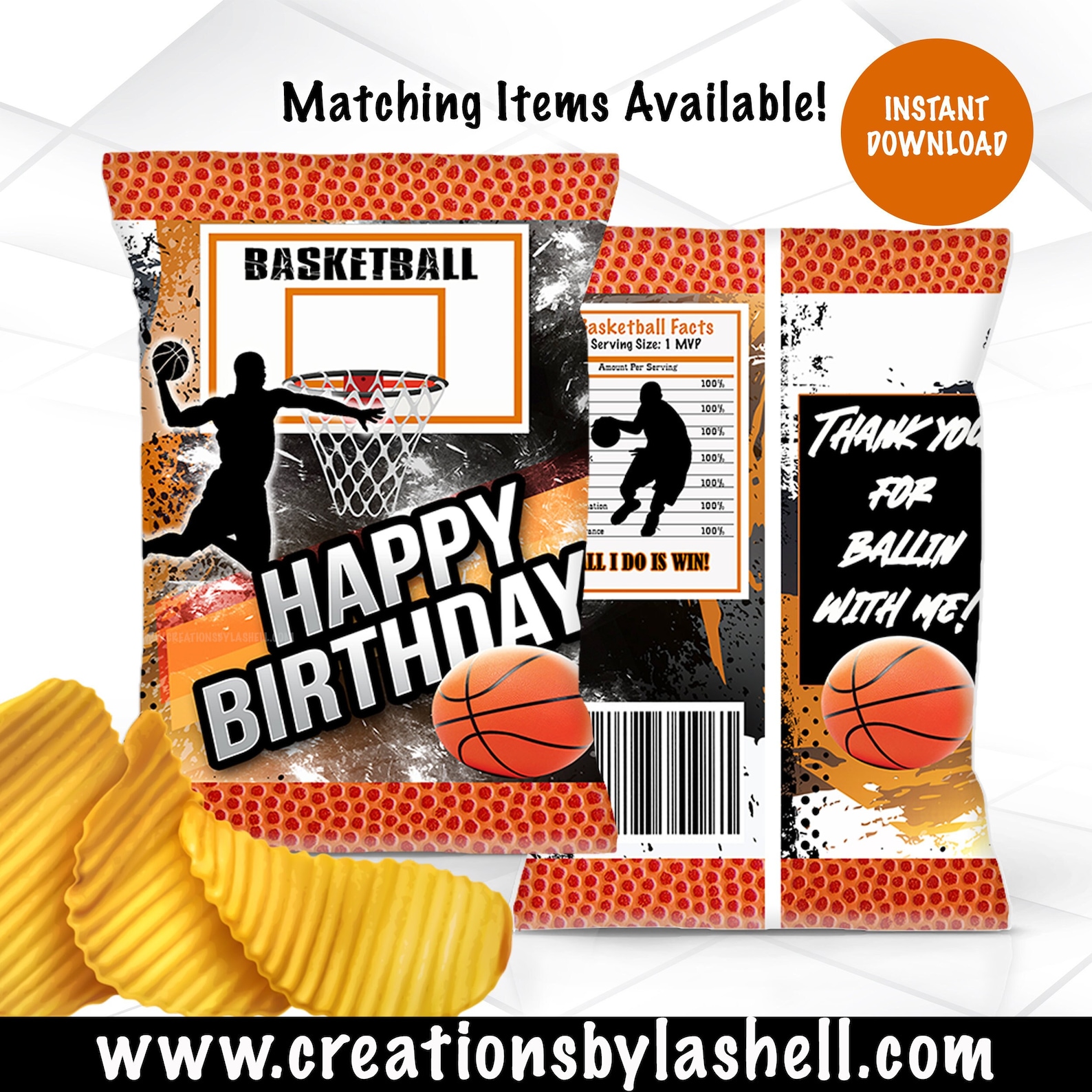 Basketball Chip Bag Instant Download Slamdunk Chip Bag Template