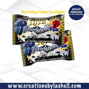 Graduation Candy Ring Wrapper Instant Download | Blue and Yellow Graduation Candy Ring Printable | Graduation Candy Ring Favors  | G10