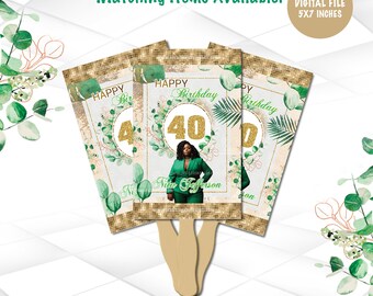 Birthday Fans Digital File | Green and Gold Favors | Fan Printable | Birthday Fan Favors | BGG1