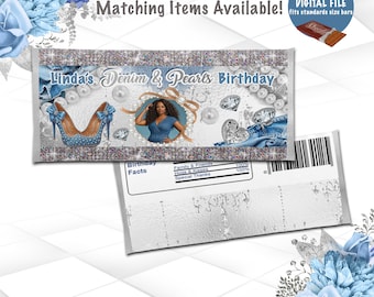 Denim and Pearls Candy Bar Wrapper | Birthday Candy Bar Wrapper Template | Printable Chocolate Wrapper | Digital File | DP1