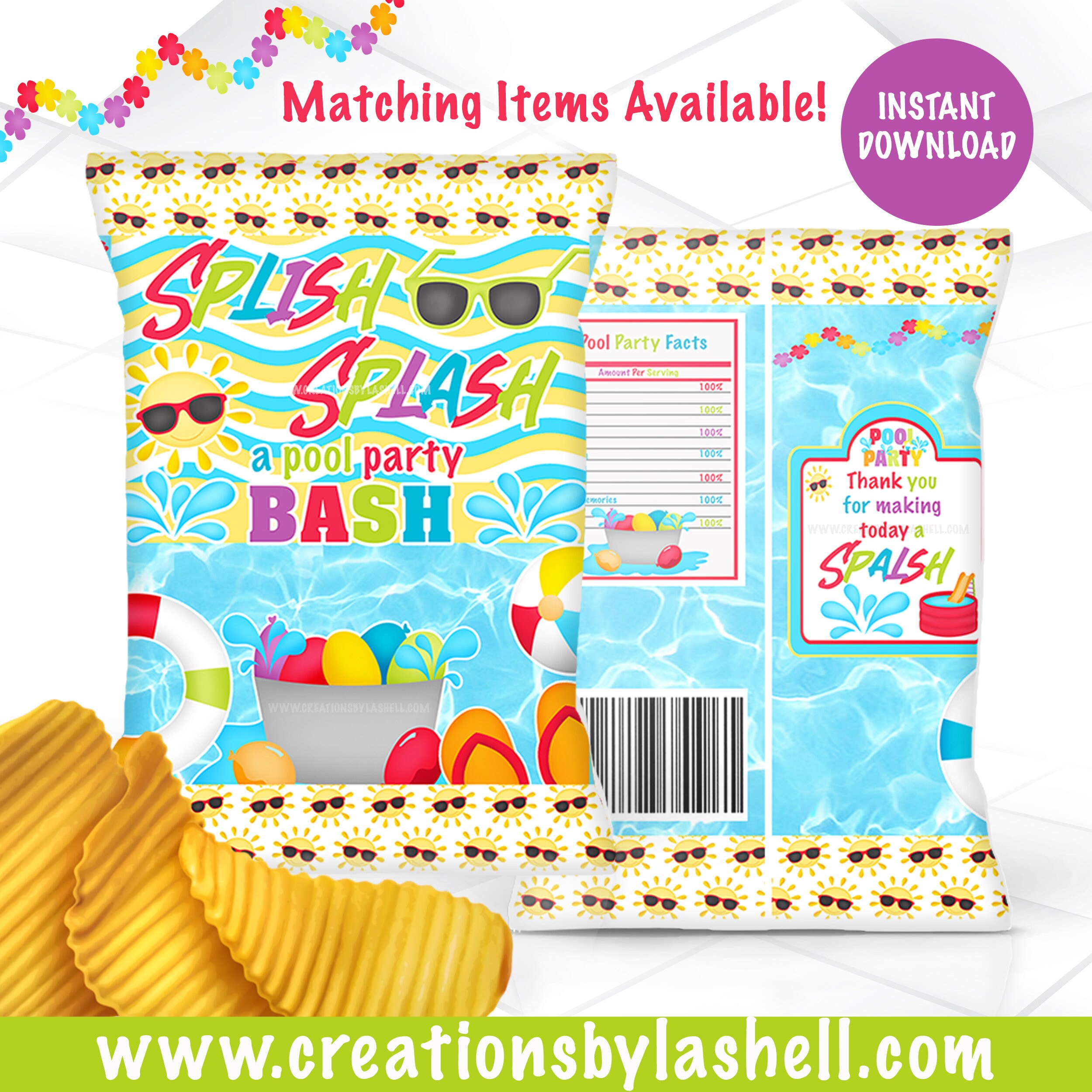 Etiquetas para fiesta en la piscina, descarga instantánea, regalos imprimibles  para fiesta en la piscina, bolsas de papas fritas Splish Splash, imprimibles  PP1 - Etsy México, image size:2500x2500