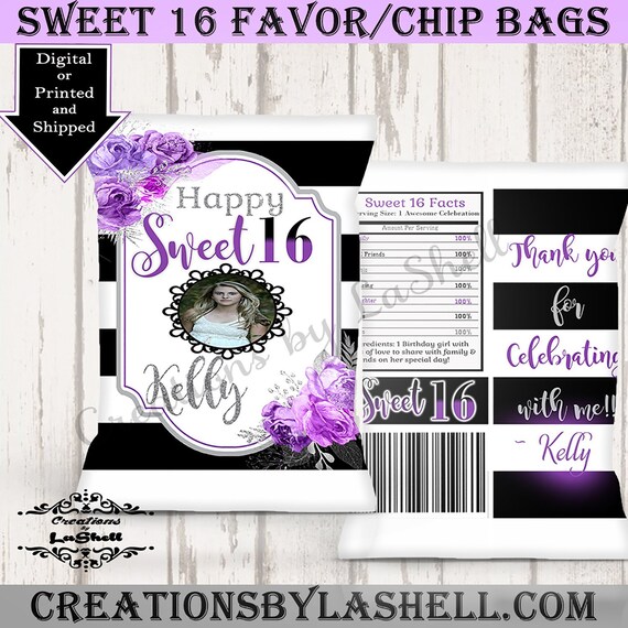 Sweet 16 Chip Bagbirthday Party Favorspurple Sweet Etsy