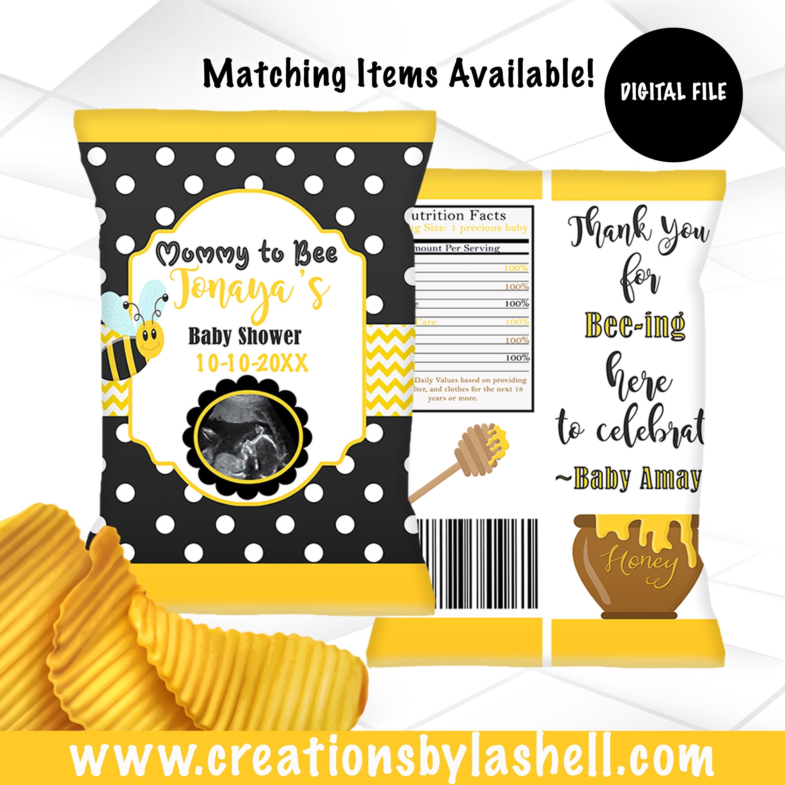 Mommy to Bee Baby Shower Chip bag Printable | Baby Shower Chip Bags Digital File