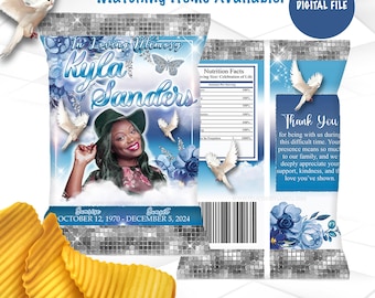 Funeral Chip Bag | Celebration of Life Chip Bag | Blue Memorial Favors | Obituary Favors MEM2