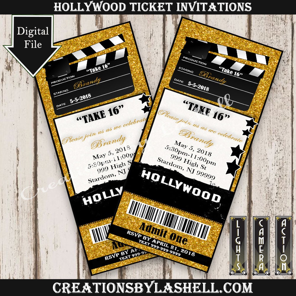 Hollywood Ticket Invites/Hollywood theme/Ticket Etsy
