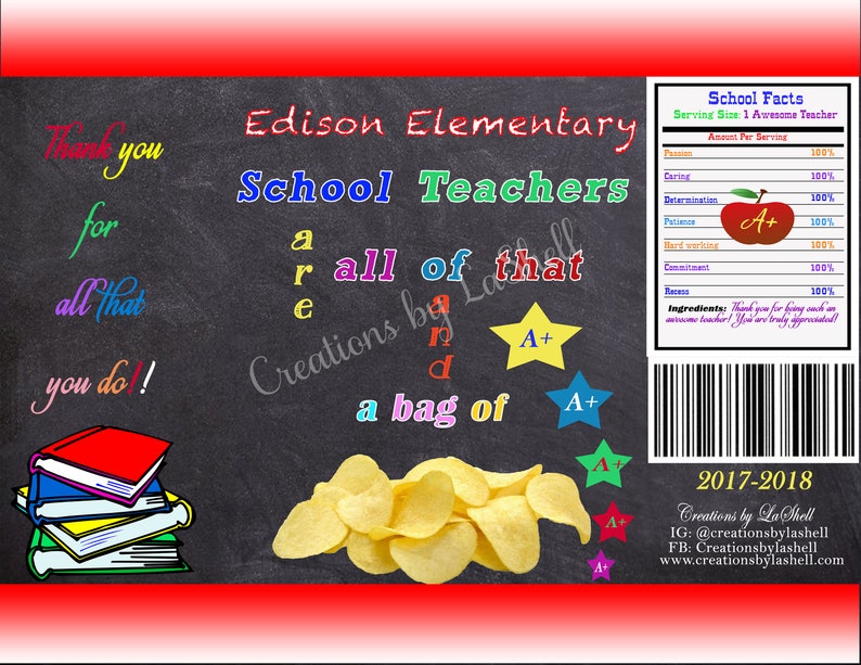 Teacher Appreciation Chip BagsTeacher appreciation giftsCustom Chip bagTeacher presentteacher giftsTeacher presentappreciation chipbag