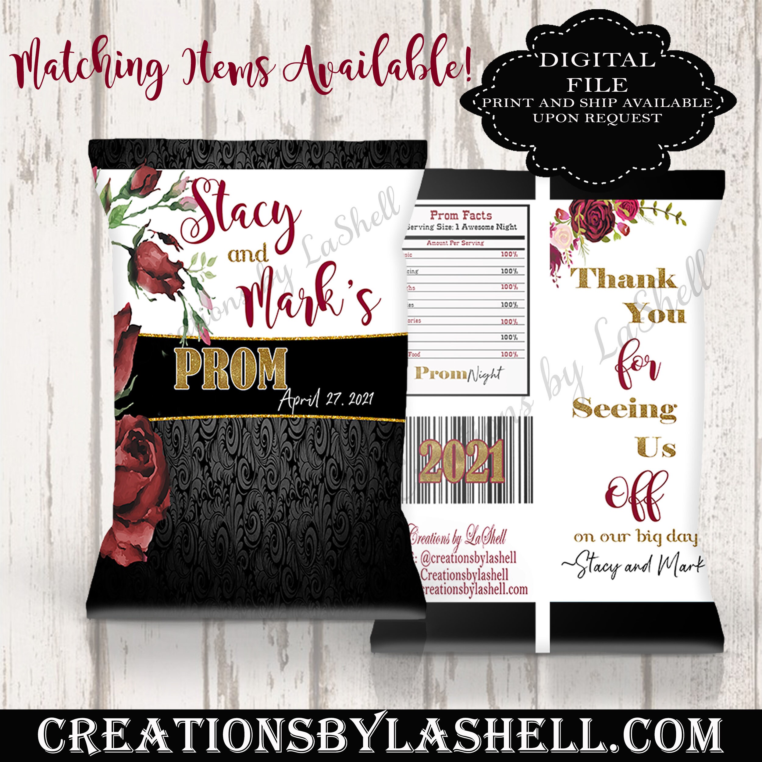 Prom chip bag Prom theme Custom Chip Bags Prom Favor bags Etsy