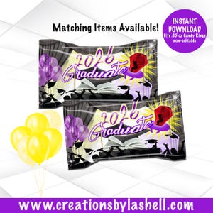 Graduation Candy Ring Wrapper Instant Download | Purple and Yellow Graduation Candy Ring Printable | Candy Ring Favors  | G11