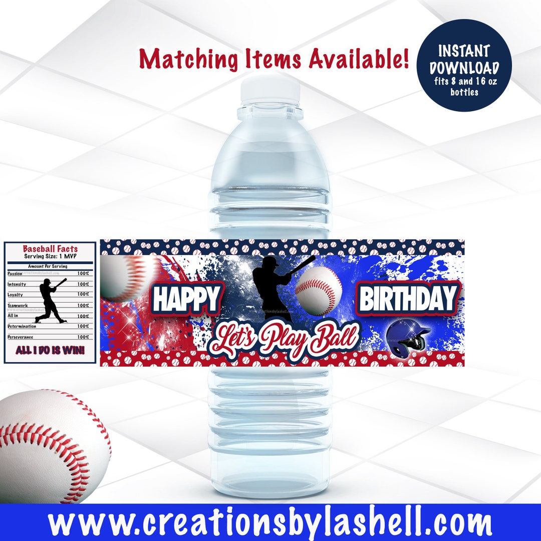 Baseball Water Bottle Labels Instant Download Baseball Labels Template