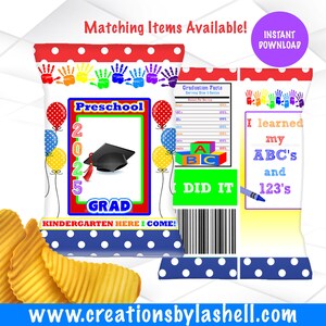 Preschool Graduation Chip Bag Instant Download | Pre K Graduation Chip Bag Printable | Graduation Favors | G9