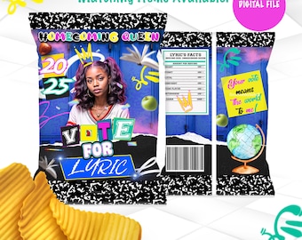 Homecoming Queen Chip Bag Digital File | Vote Homecoming Queen | Homecoming Campaign Treats |  DIY Homecoming Queen Favors | HC1