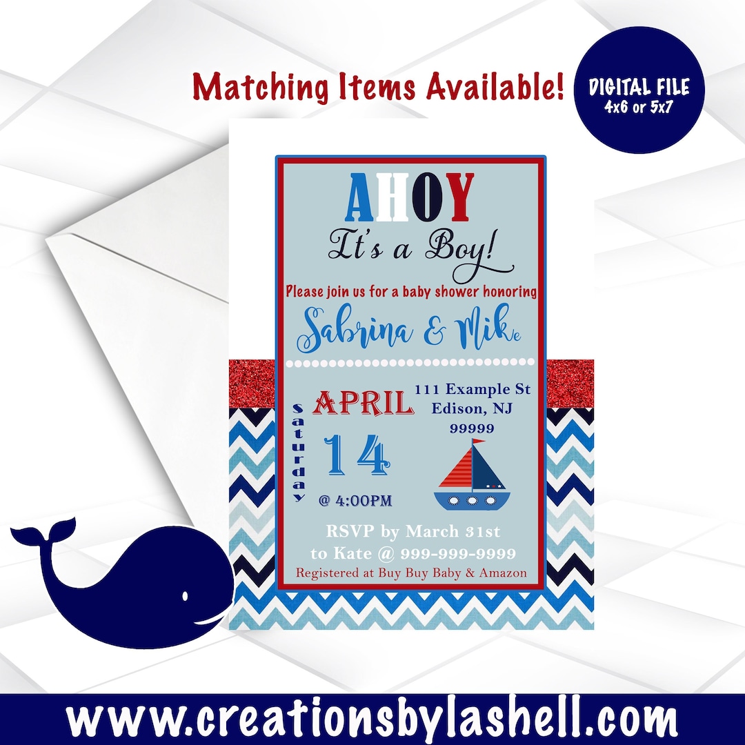 Nautical Baby Shower Invitation Nautical Baby Shower Invite Ahoy It's a