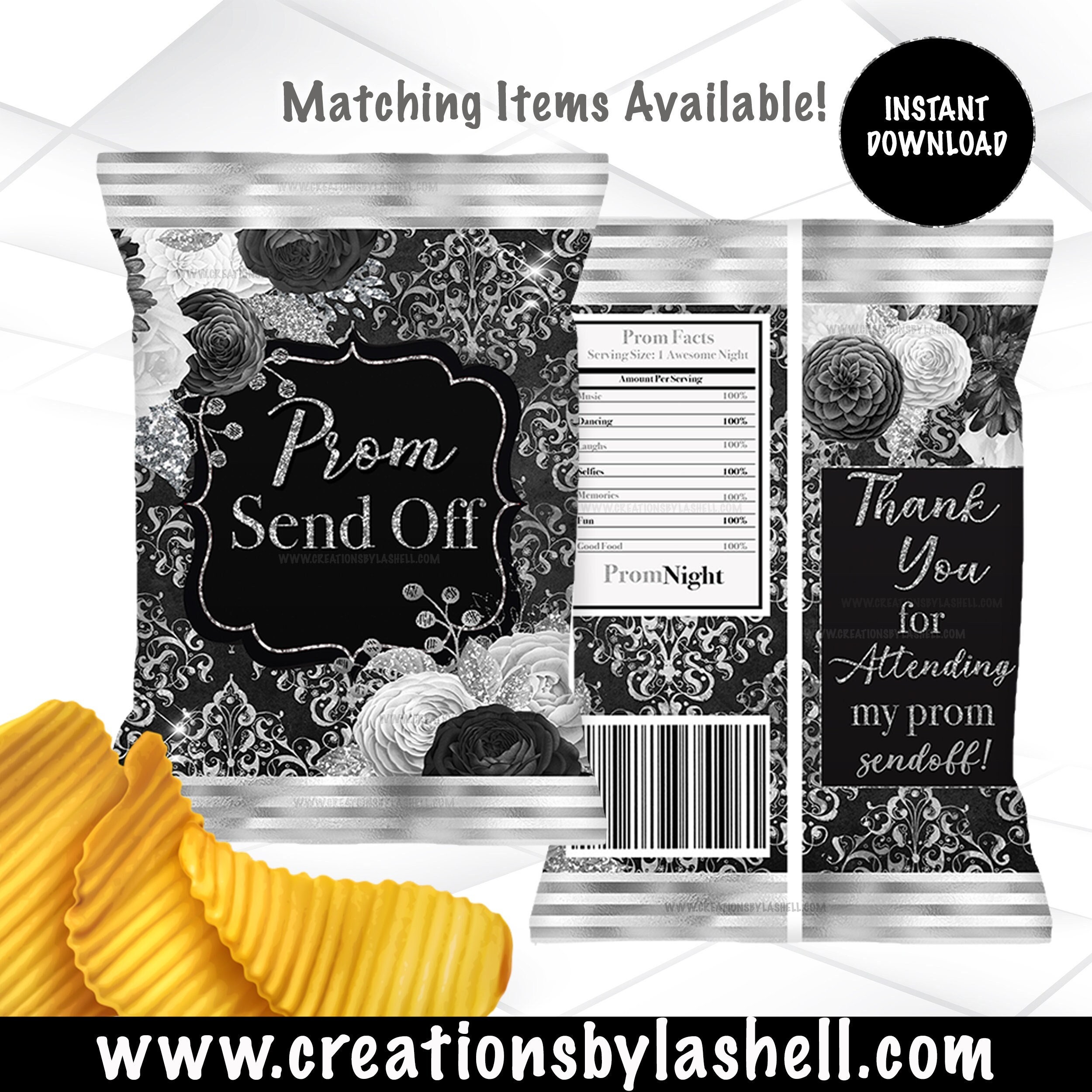 Prom Send off Chip Bags Instant Download Prom Chip Bags Printable Black ...