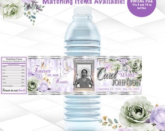 Funeral Water Bottle Labels Printable | Memorial Labels Digital File | Celebration of Life Favors | MEM1