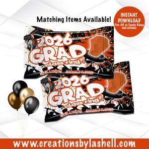 Graduation Candy Ring Wrapper Instant Download | Orange and Black Graduation Candy Ring Printable | Candy Ring Favors  | G4