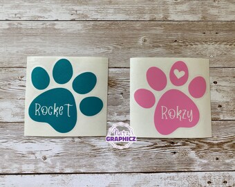 Pet Name Decal, Paw Decal, Paw Print, Dog Mom Decal, Dog Lover, Dog Sticker, Yeti Cup Decal, Dog Mom Decal For Car, Car Vinyl Decal