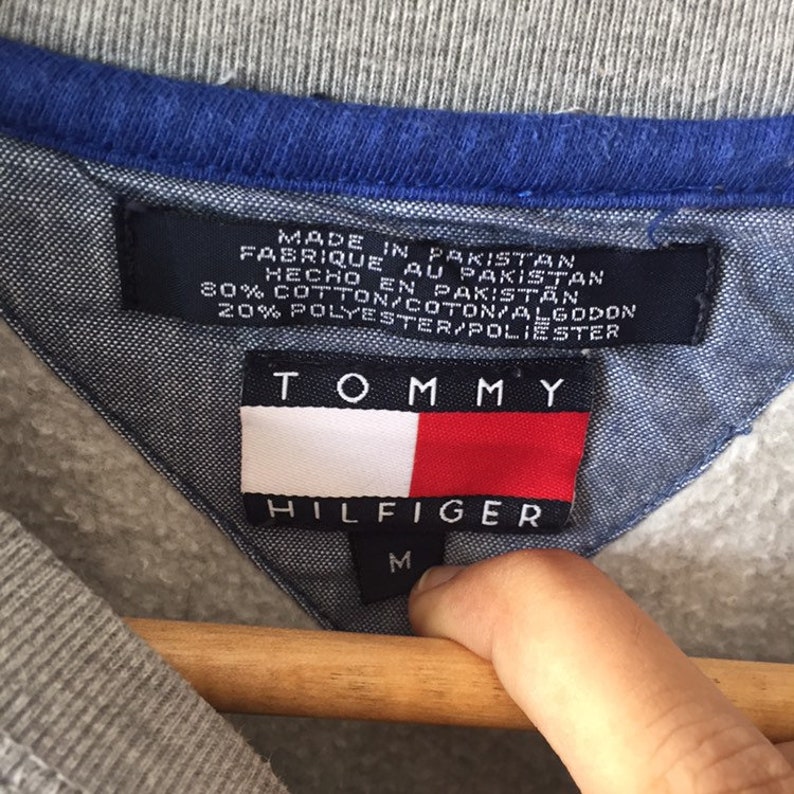 Vintage 90s Tommy Hilfiger Small Logo Embroidery Sweatshirt Crewneck Tommy Girl Pullover Grey And Red Colour Size M