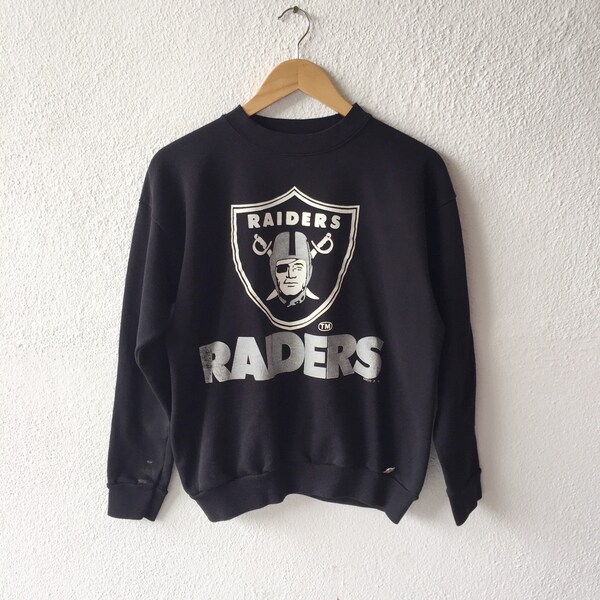 Vintage 90s NFL Oakland Raiders Big Logo Printed Sweatshirt Crewneck Raiders Pullover Jumper Black Colour Size L