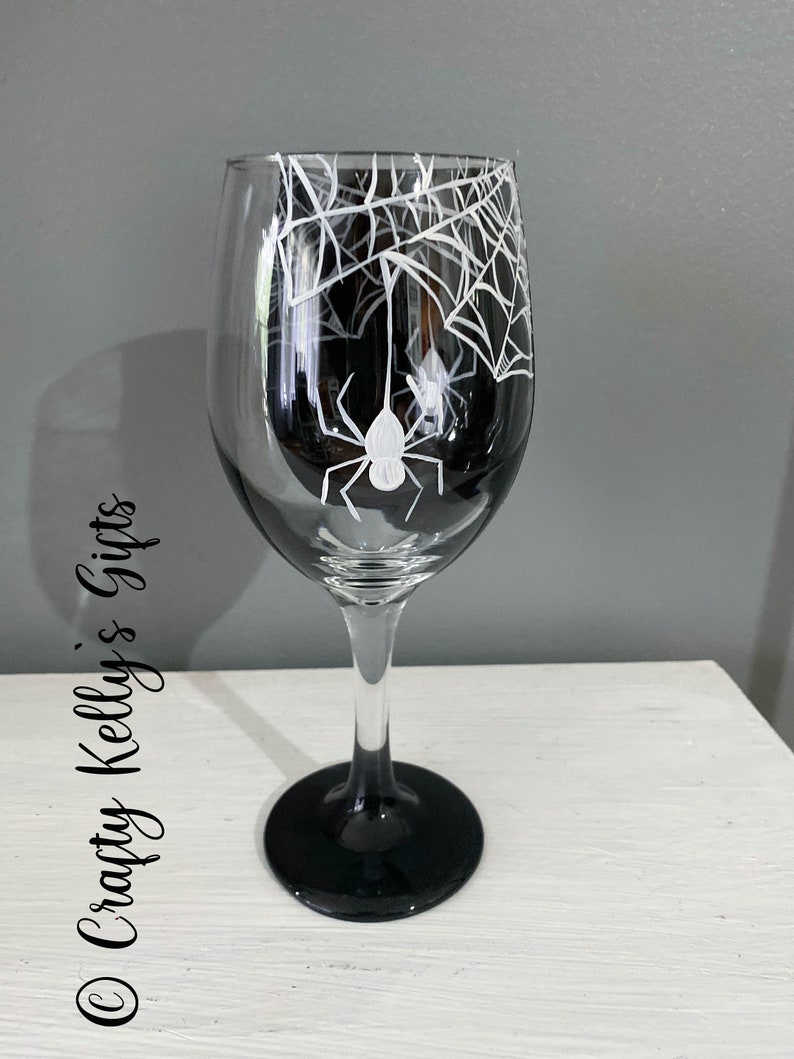 Hand Painted Spider Web 3D wine Glass Halloween Wine Glass image 4