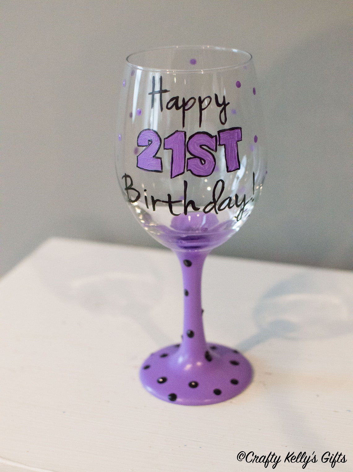 Hand Painted Birthday Wine Glass 21st Birthday Wine Glass Etsy