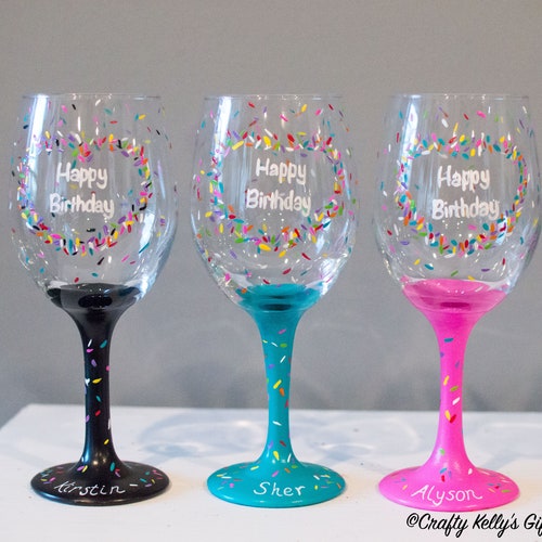 Hand Painted Birthday Wine Glass 21st Birthday Gifts for Her Etsy