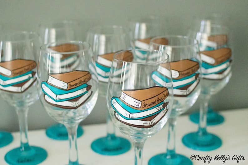 Hand Painted Book Club Wine Glass Book Club Gift Book Lover image 2