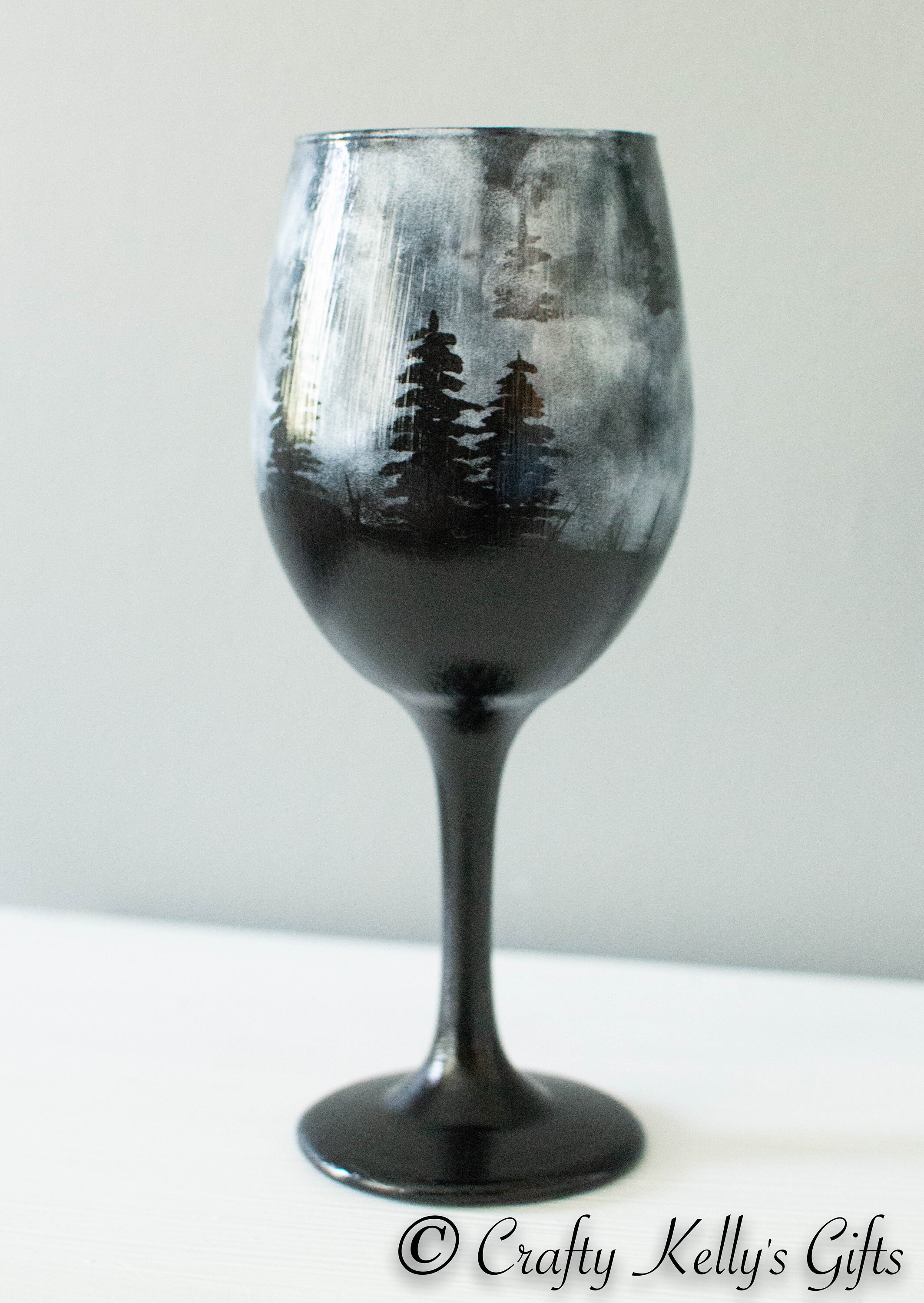 Foggy Forest Wine Glass custom wine glasses hand painted Etsy