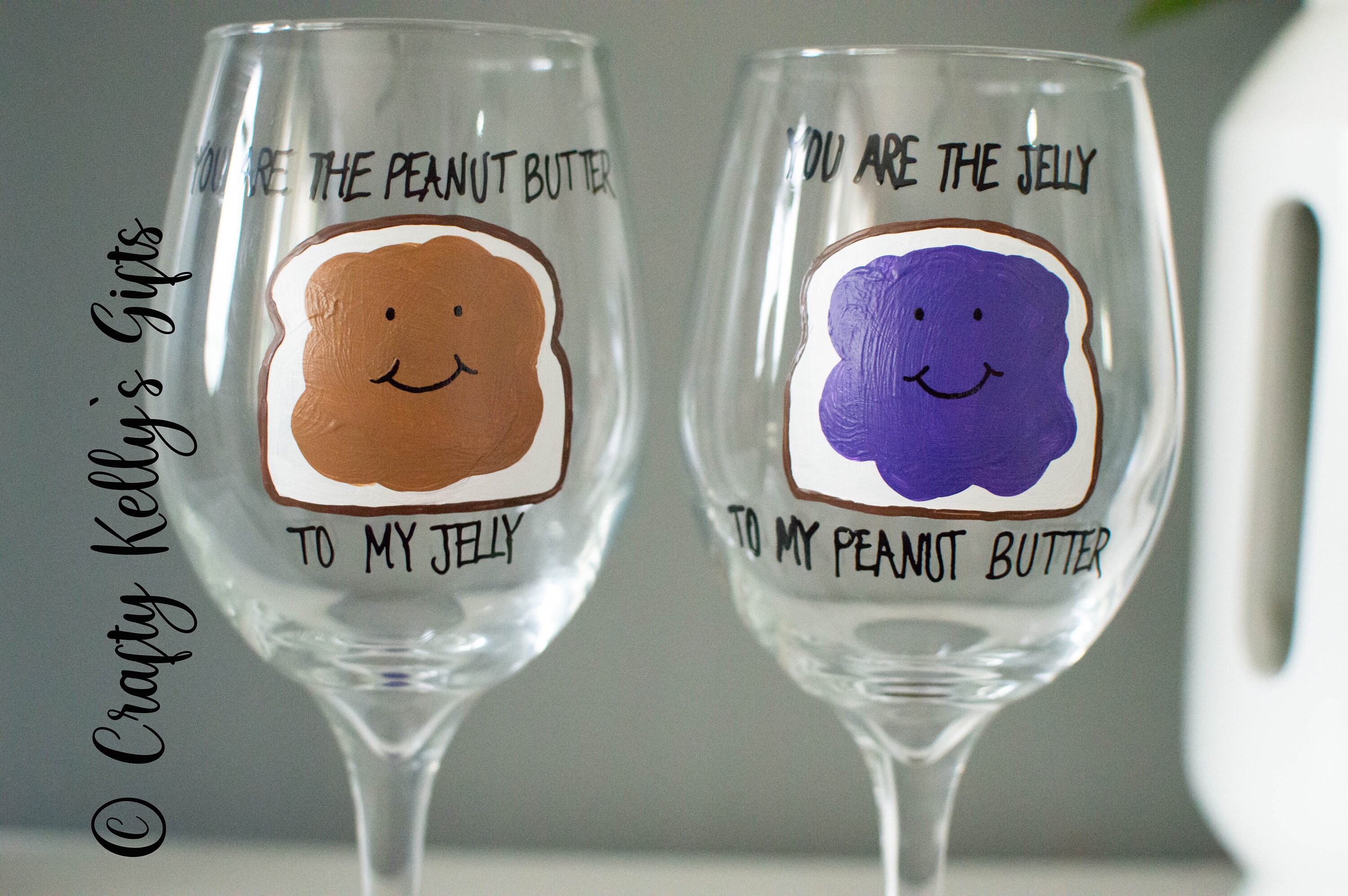 Hand Painted Peanut Butter and Jelly Best Friend Wine Glasses Etsy