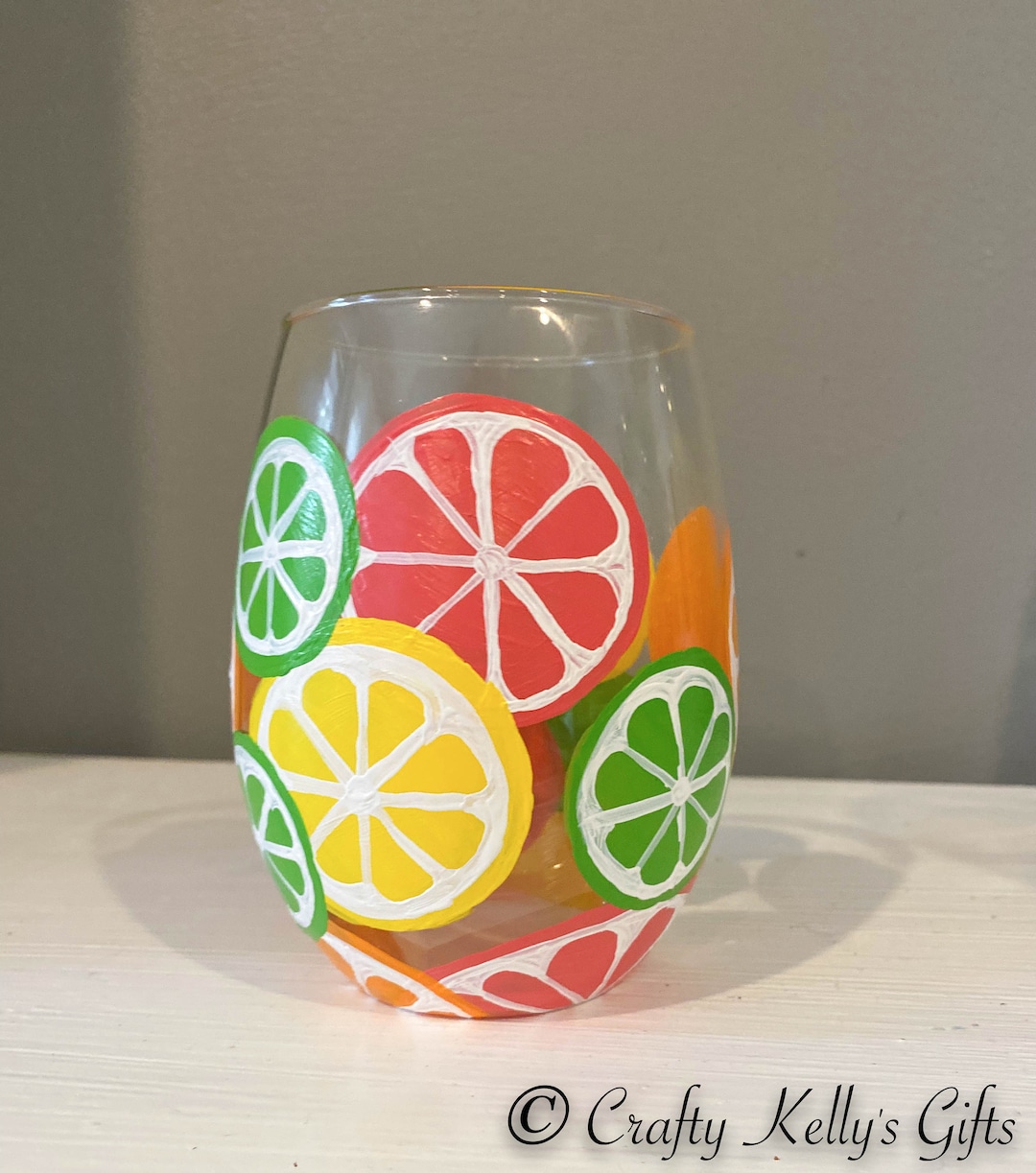 Hand Painted Citrus Wine Glass Fruit Wine Glass Summer Wine Etsy