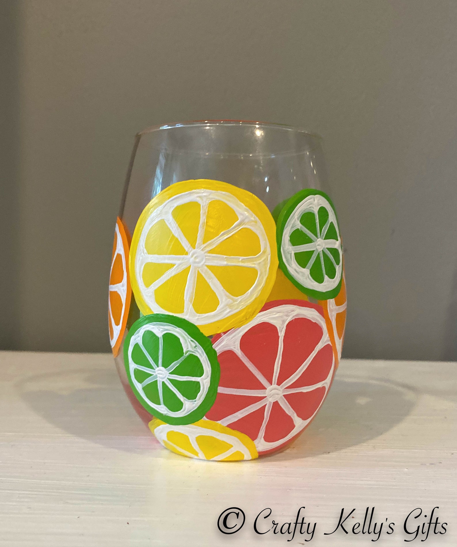 Hand Painted Citrus Wine Glass Fruit Wine Glass Summer Wine Etsy