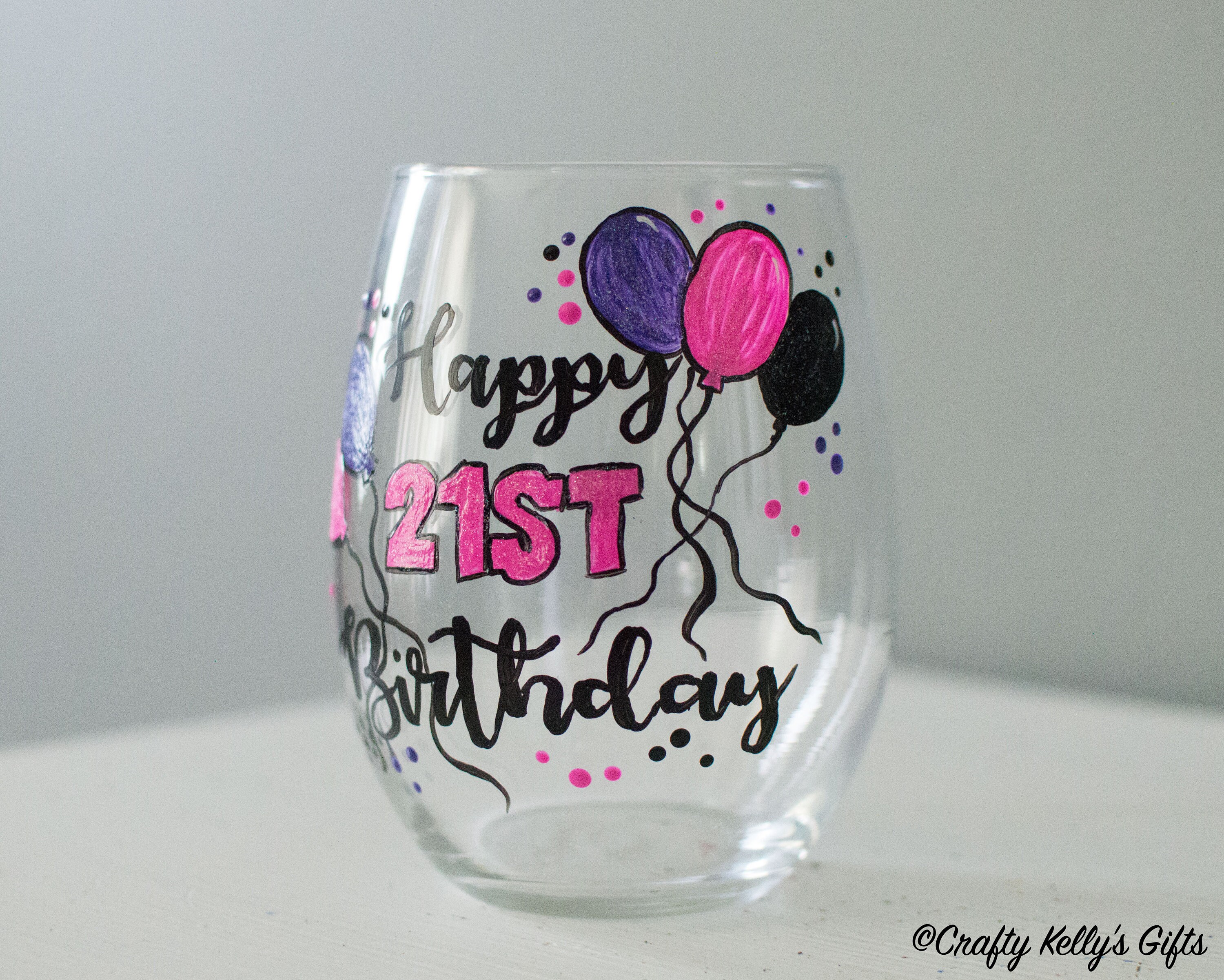 Hand Painted 21st Birthday Wine Glass 21st Birthday Gift For Etsy