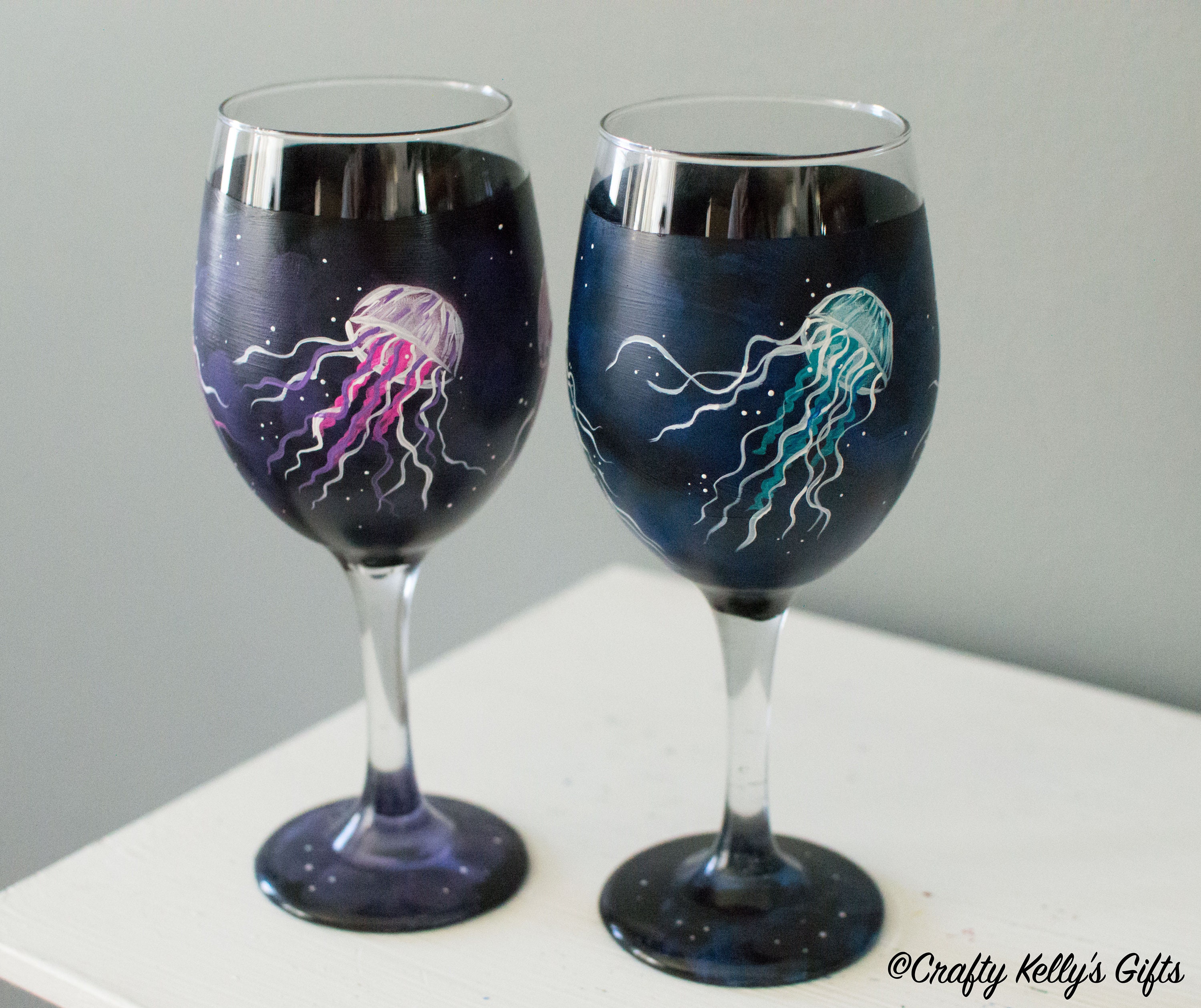 Hand Painted Jellyfish Wine Glass 21st Birthday Gift For Her Etsy