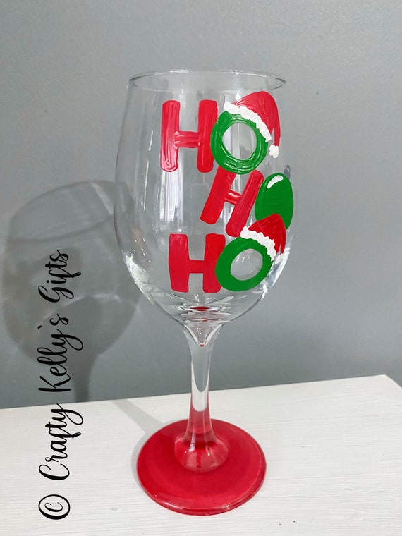 Hand Painted HO HO HO Christmas Wine Glass, Christmas Painted Wine Gift for  Her, Holiday Wine Glass Gift, Winter Wine Glass, Christmas Gift 