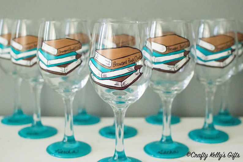 Hand Painted Book Club Wine Glass Book Club Gift Book Lover image 1