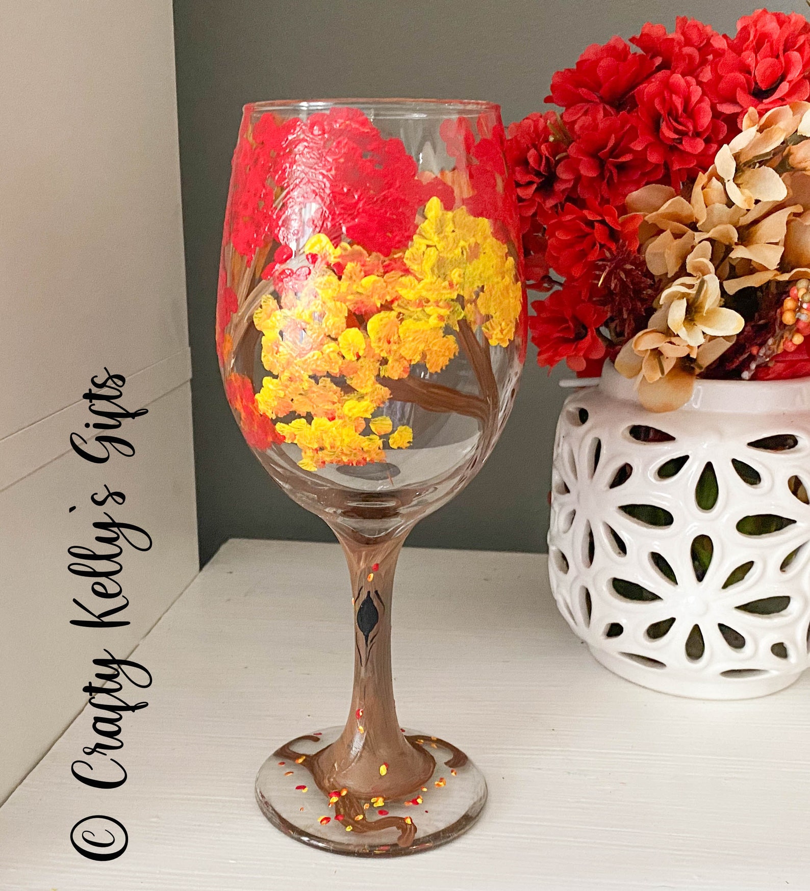 Fall Leaves Wineglass Hand Painted Wine Glasses 21st Etsy